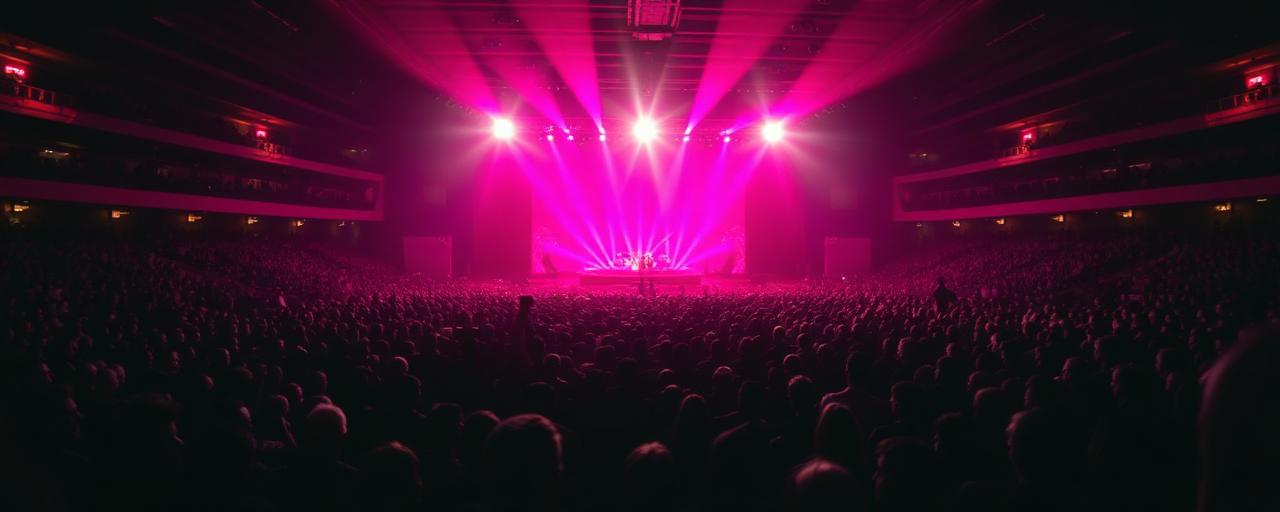 Público en un evento con luces de escenario